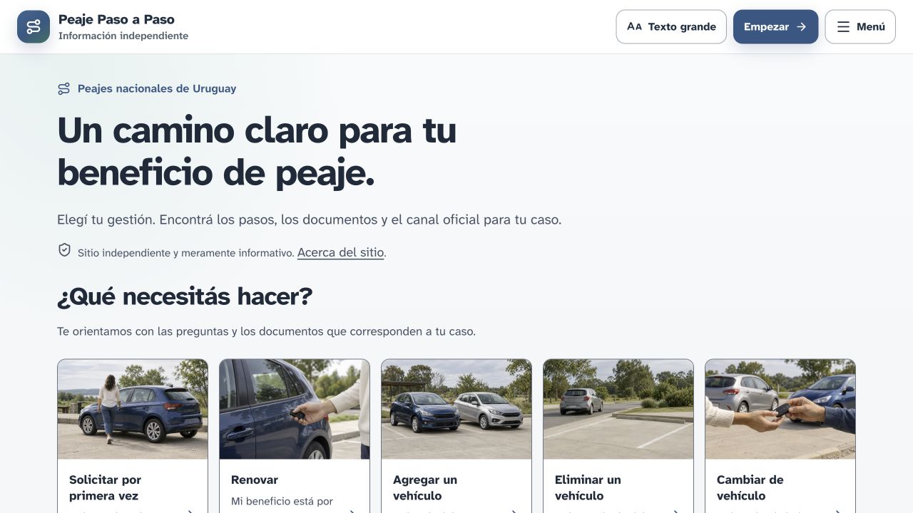 Portada de Peaje Paso a Paso, con orientación sobre bonificaciones.